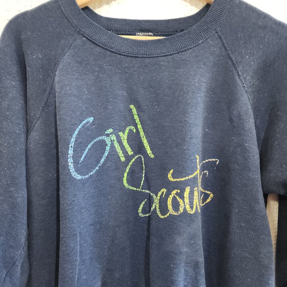 Vintage Heathered Navy Blue Girl Scouts Crewneck Sweater Size Small - Picture 6 of 9